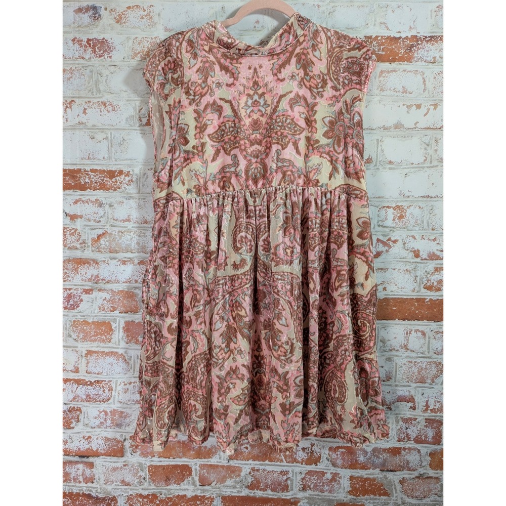 Free People Mini Dress Womens M Pink Paisley Burnout Velvet Sleeveless Boho - Picture 1 of 5